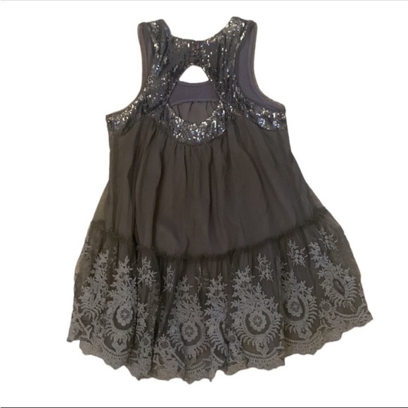 Free People Mirror Mirror Dark Taupe Sequin Lace Tulle Sleeveless Top Size S - Picture 7 of 10